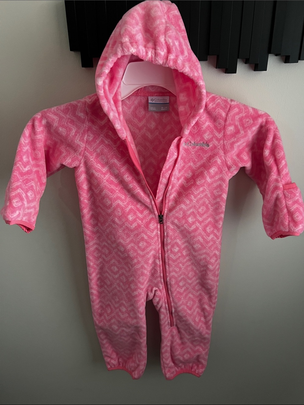Columbia Pink Hooded Fleece One-Piece with Geometric Pattern